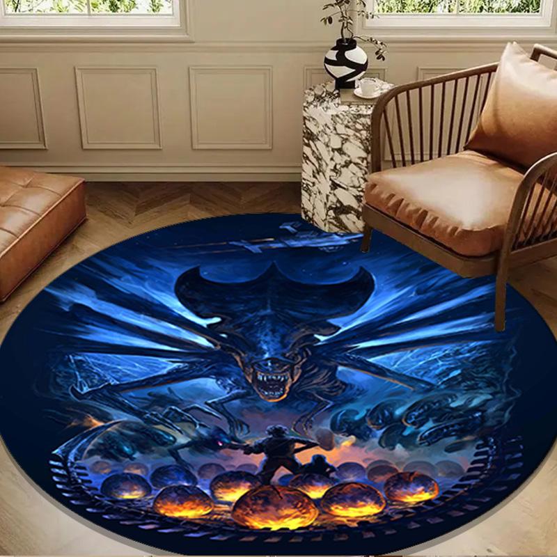 Alien Horror Artwork Round Rug for Livingroom,Bedroom, Palyroom, Chair Rug, Area Rug, Circle Carpet, Large Size Fan Christmas Gift