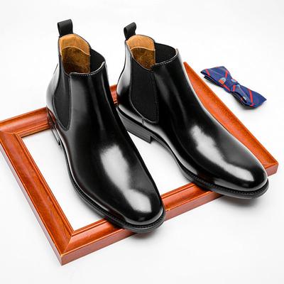 Eleganckie buty Chelsea Męskie buty do kostki z prawdziwej skóry bydlęcej z gumką Czarne wsuwane formalne biznesowe modne buty dla mężczyzn