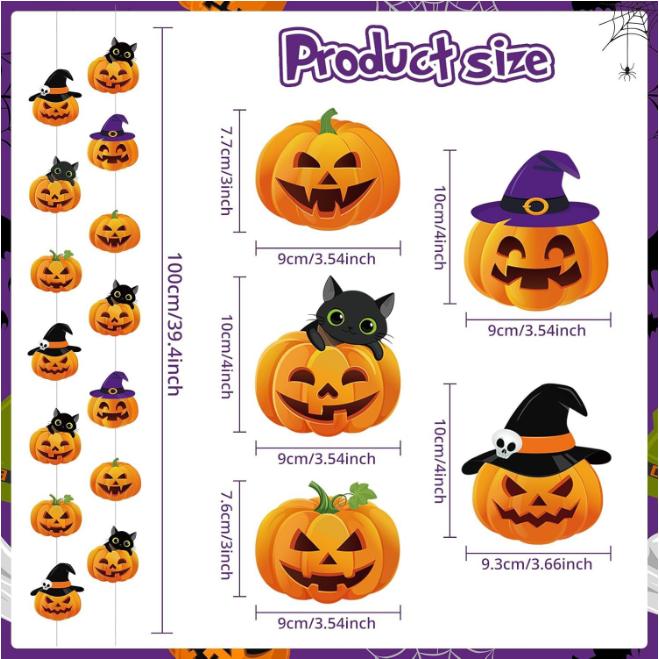 Halloween Pumpkin Garland Hanging Decoration 1.2m Pull String for Party