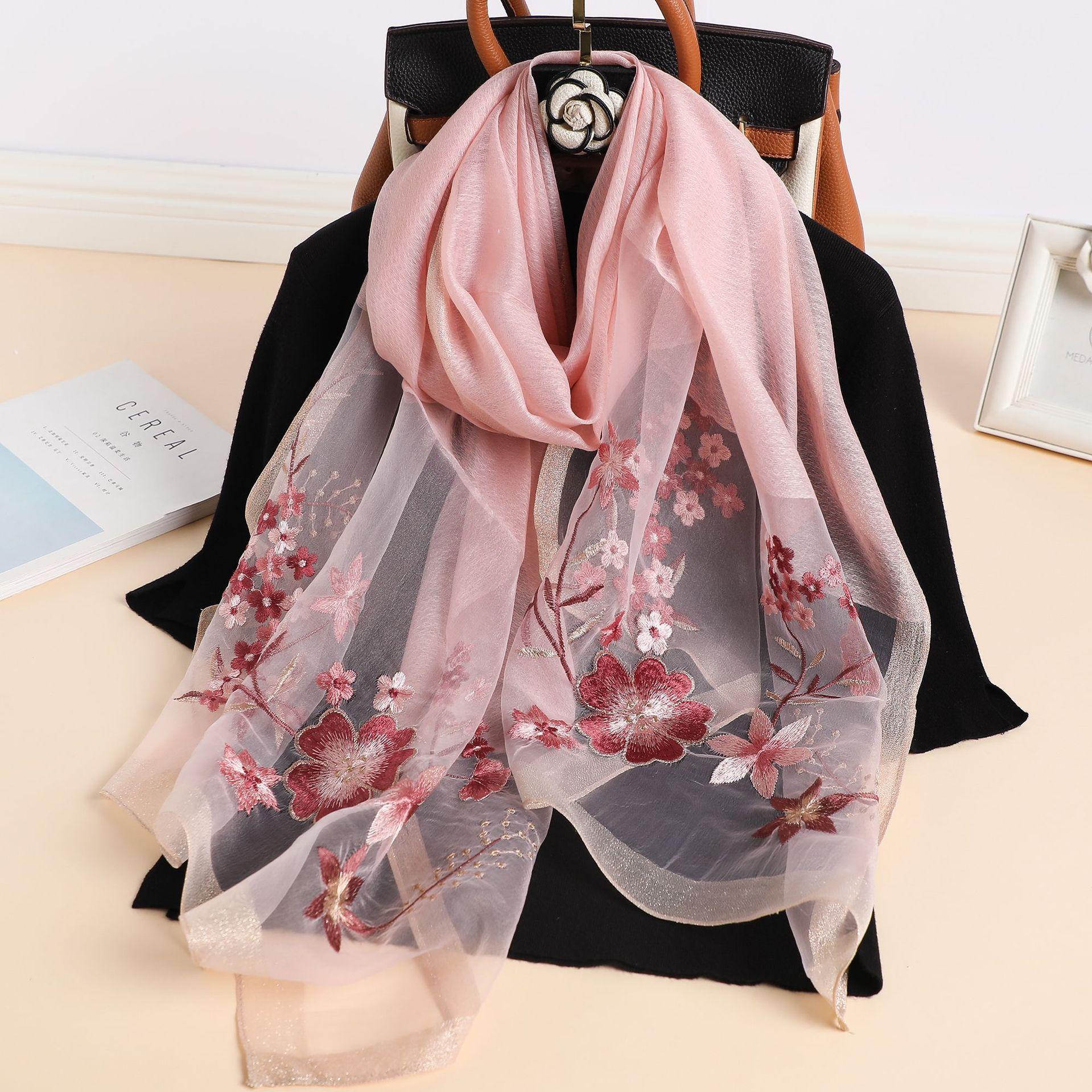 

Silk Women Scarf Warm Wool Shawls Wraps Bufanda Floral Pashmina Embroidery Scarves Foulard Hijab Long Female Bandana 70x180cm