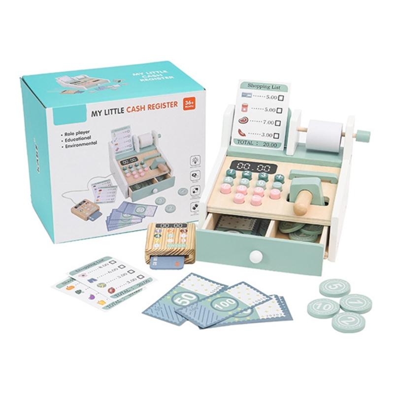 Kids Cash Register Supermarket Toy Set with Scanner Calculator Checkout Counter Kid Pretend Play Supermarket Toy Gift