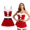 Women's 2 Piece Christmas Faux Fur Trimming Underwire Crop Tops With Flared Miniskirt Cosplay Christmas Dress