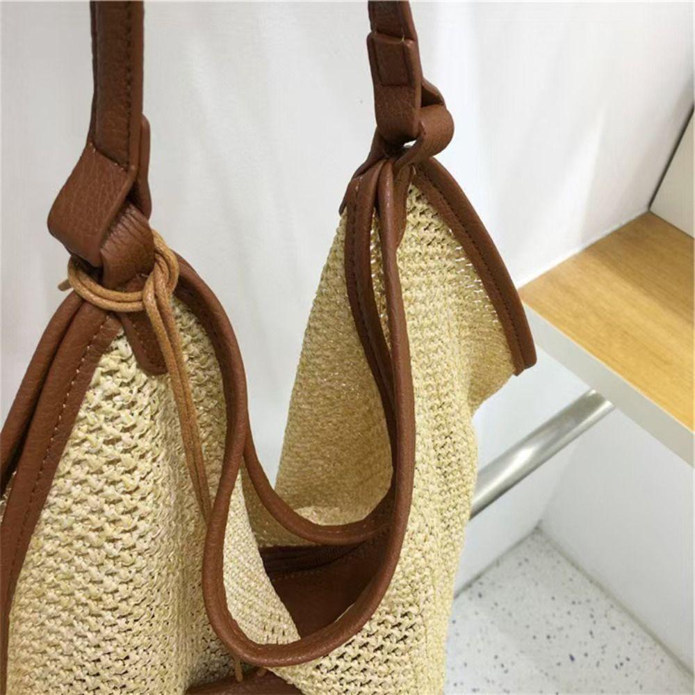 Parent Shoulder Bag Straw Woven Bag Tote Bagwith Sunglasses Clip Hollow Shoulder Bag  Holiday