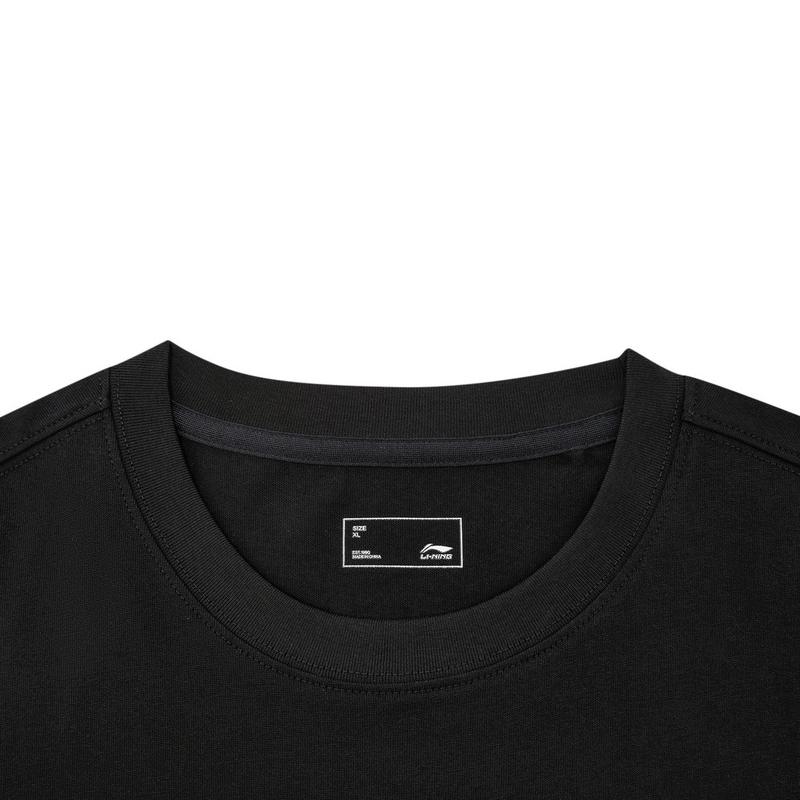 Li-Ning Versatile Loose Fit Cotton Comfortable Short Sleeve T-Shirt Men Tops Black AHSWB15-1