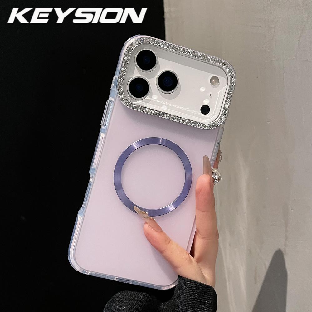 KEYSION Magnetic Jewelled Case for MagSafe for iPhone 16 17 Pro Max Air 16 Plus Transparent Matte TPU+PC Shockproof Phone Cover