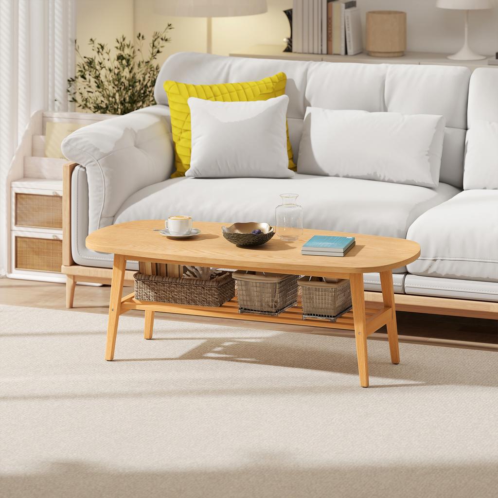 Coffee Table Living Room Table with Shelf, Coffee Table for Living Room, Bedroom, 120 X 60 X 42 Cm, Natural Wood