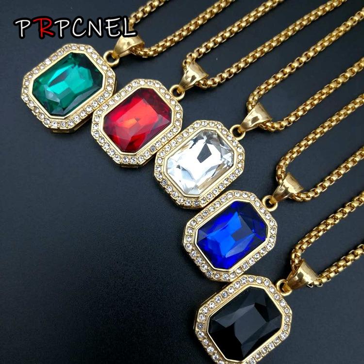 Hip Hop Stainless Steel Pendant Gold Color Rhinestone Rhinestone Necklace Drop Shipping