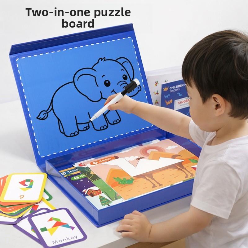 Wooden Magnetic Tangram Puzzle For Kids Educational Gift For Preschoolers