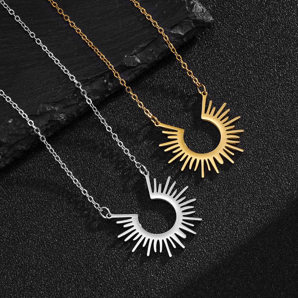 Hengshi Sunflower & Moon Totem Stainless Steel Pendant Necklace
