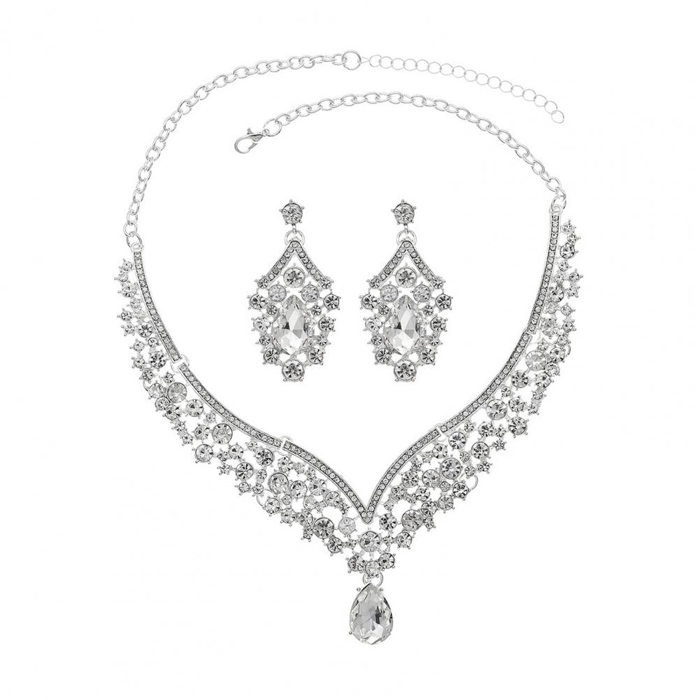

1 комплект ожерелье серьги комплект ожерелье со стразами серьги выпускной свадьба вечеринка невеста симметричные висячие серьги формальные случаи нек серебряный