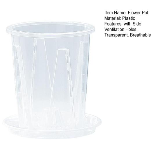 Clear Orchid Pot Breathable Flower Pot with Saucer Plant Pot with Side Ventilation Holes Drainage for Phalaenopsis Healthy Growth