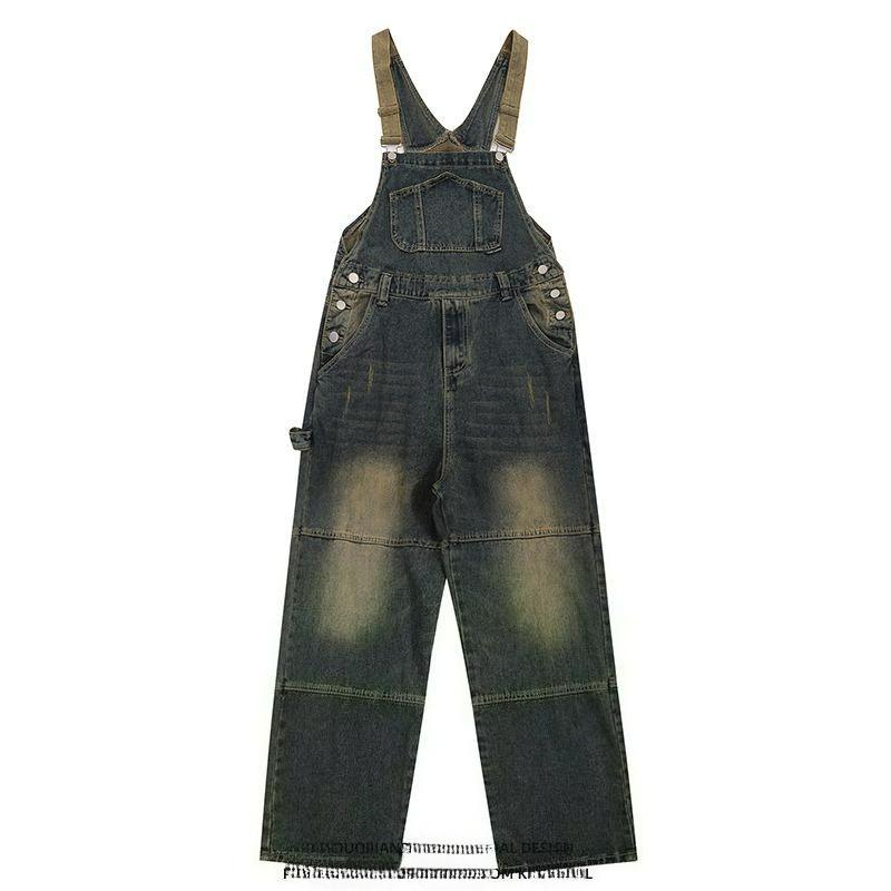 Distressed Retro Sling Jeans Men and Women Street Cleanfit Hip-hop Gradient Handsome Tooling Jumpsuit