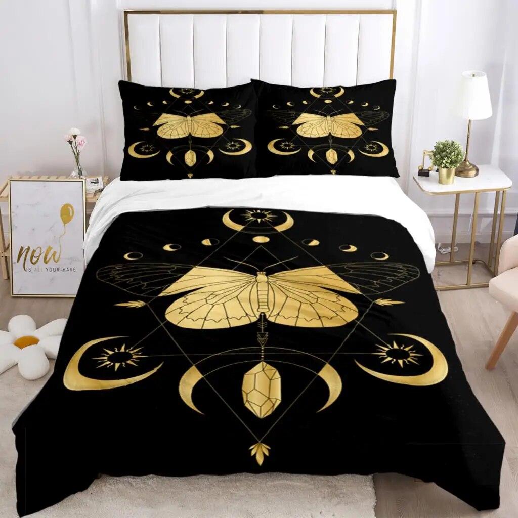 Magic Astrology Esoteric Gold Print Three Piece Set Fashion Bedding Article Children Or Adults For Beds Quilt Covers Pillowcases