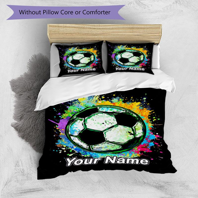 3PC Custom Name Soccer Ball Splash Art Bedding Set Duvet Cover Closure Includes 1 Duvet Cover & 2 Pillowcases for Bedroom