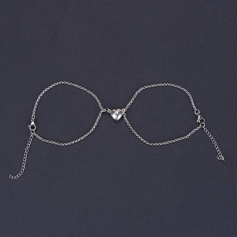 European & American Magnetic Love Lock Bracelet Pair: Stainless Steel Heart-Key Design for Couples