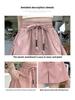 Women's 2025 Summer Pink Casual High-Waist A-Line Loose Wide-Leg Shorts