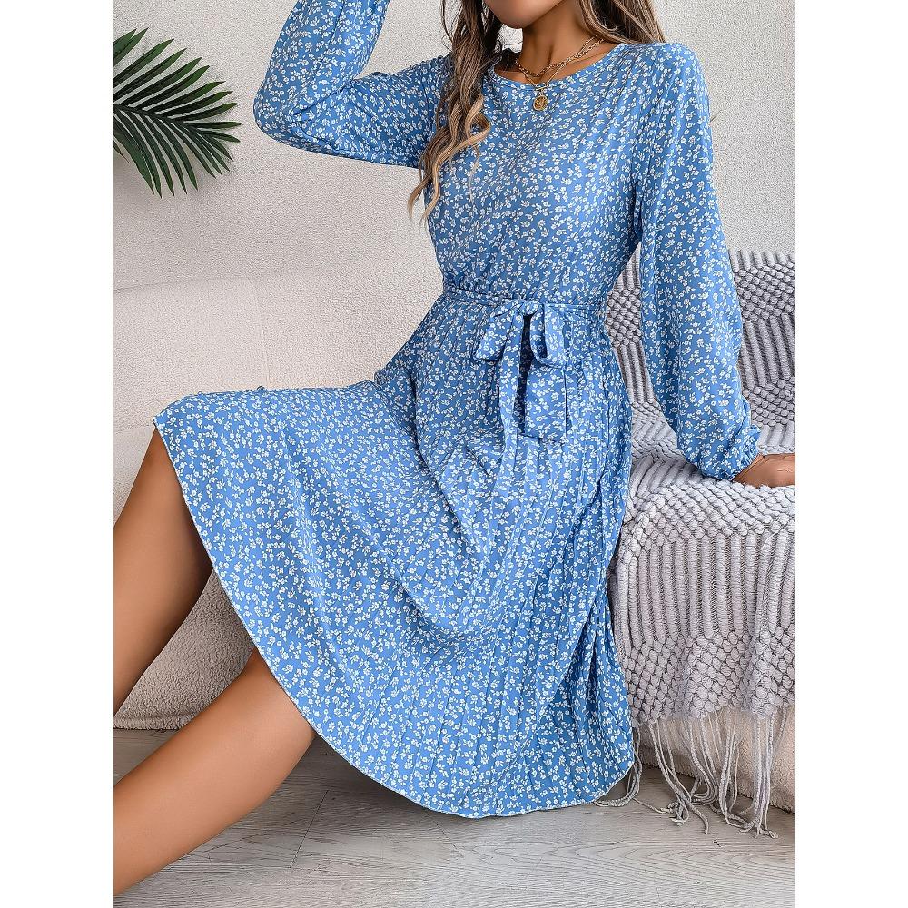 Nouvelle Robe Décontractée à Manches Longues, Florale, Ample, Plissée, Mode Femme, Robes Florales Imprimées