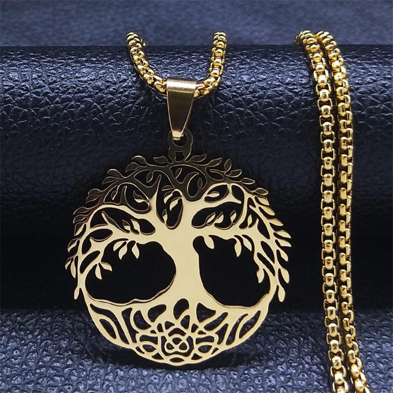 The Tree of Life Necklace Titanium Steel Pendant Versatile Snake Bone Chain
