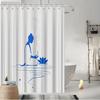 Meditative Pose Shower Curtain, Blue Monochrome Lotus Flower Design, Reflective Calm Theme, Fade-Resistant, Stylish Bath Decor
