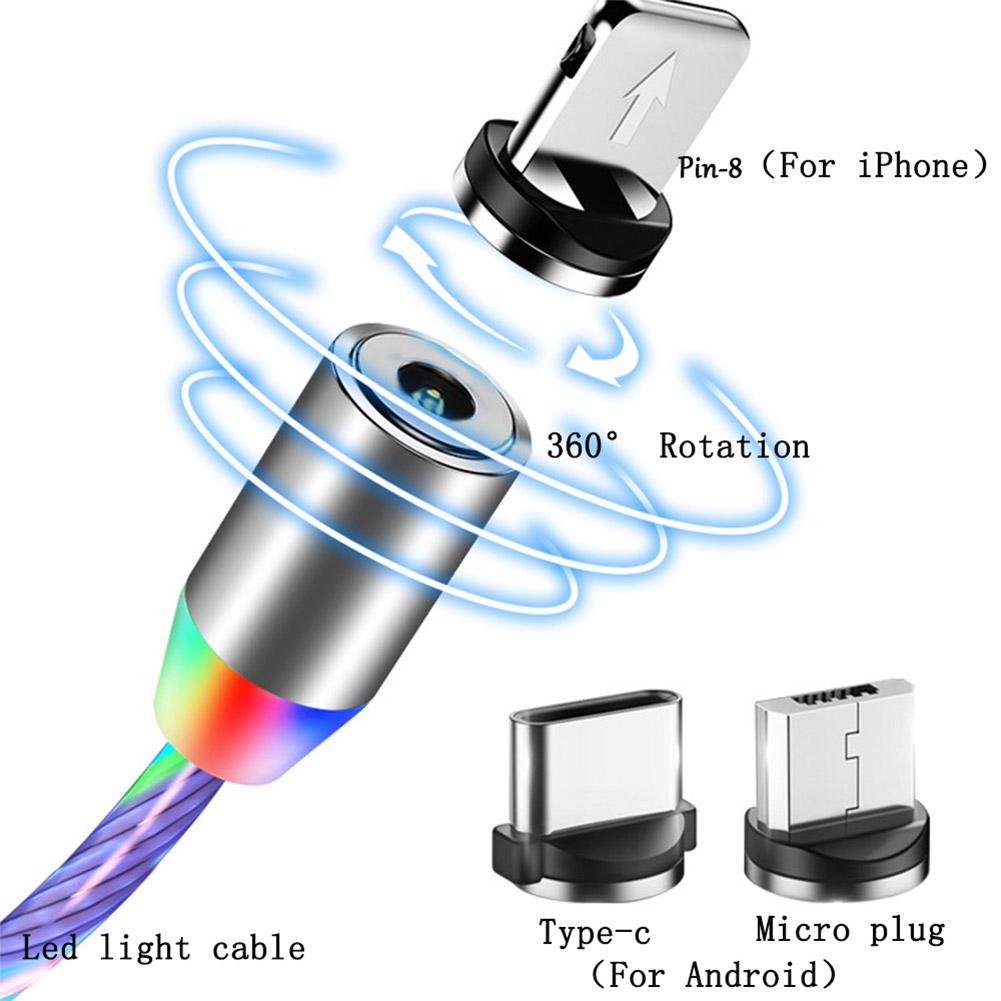 Data Line LED Magnetic Micro USB Cable Android Type-C IOS Fast Charging Cable for Mobile Phone