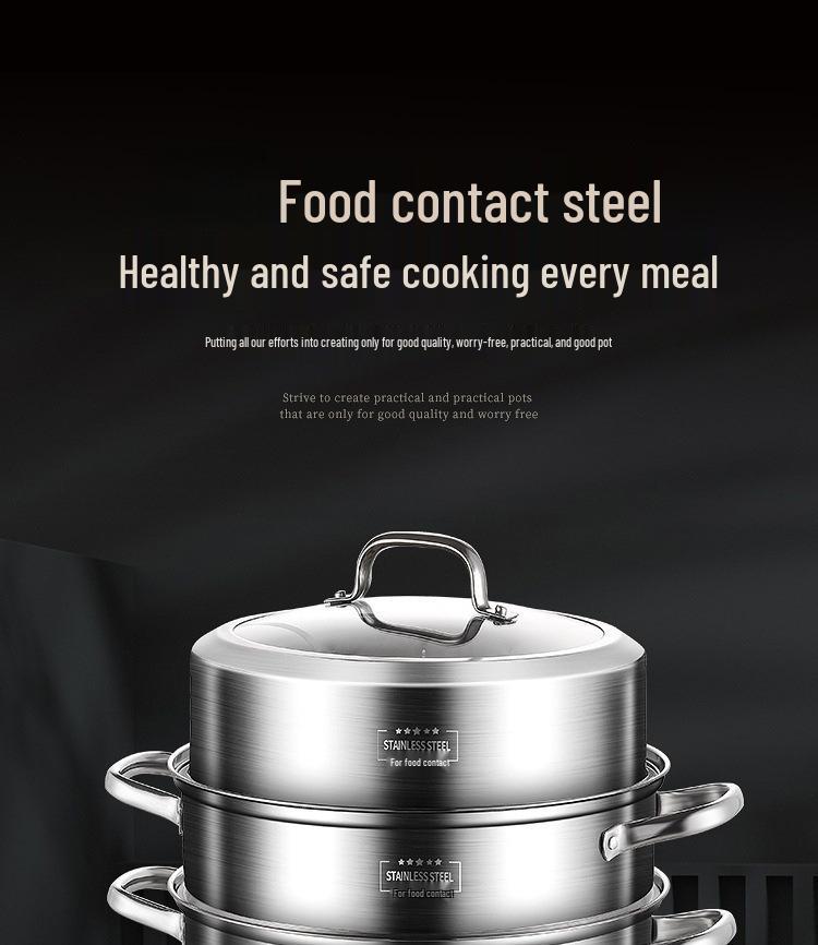 Huajida Stainless Steel Three-Layer Steamer Basket for Induction and Gas Stoves
