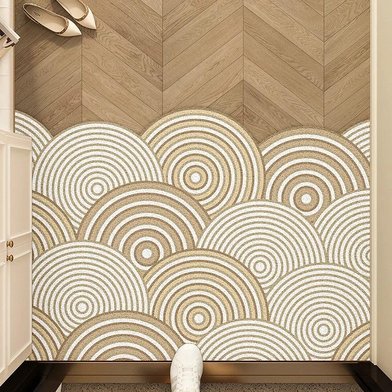 Retro Geometric PVC Coil Doormat Cuttable Anti Slip Entrance Door Mat Dirt Sand Trapping Shoe Scraper Floor Rug