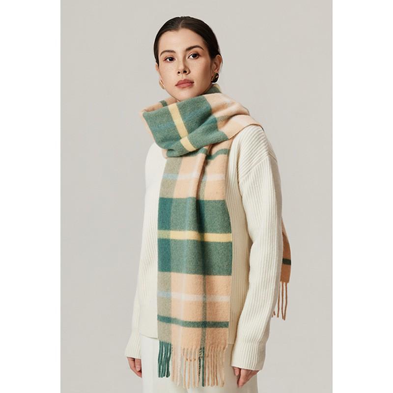 Womens Extra Long 100% Wool Scarf Winter Warm Plaid Shawl Soft Knitted Wrap Cold Weather