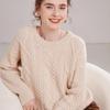 Women's Retro Loose Cable Knit Cashmere Sweater - Round Neck, High-End Texture, Autumn/Winter Base Layer.