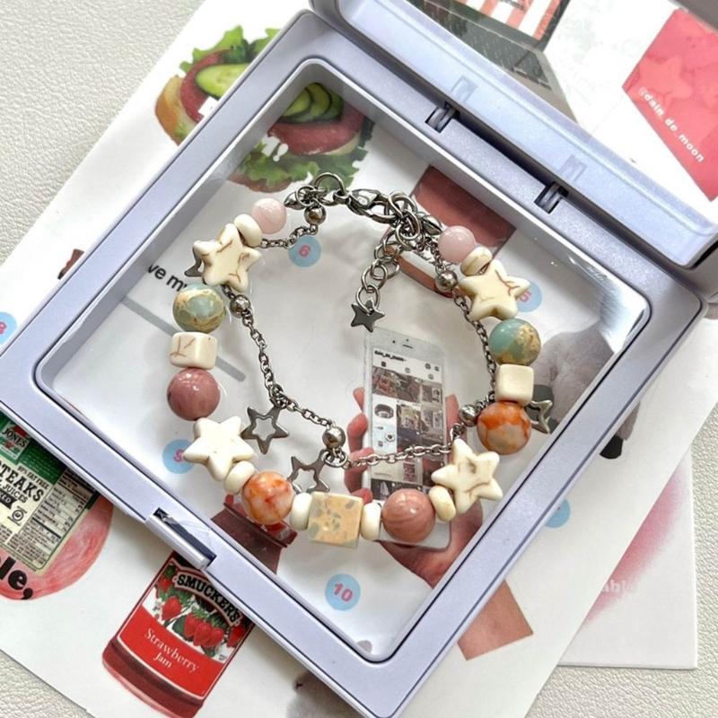 Double Layer Star Bracelet Fashion Aesthetic Charm Bangle Party Jewelry Pentagrams Beaded Bracelet Wristband Gift