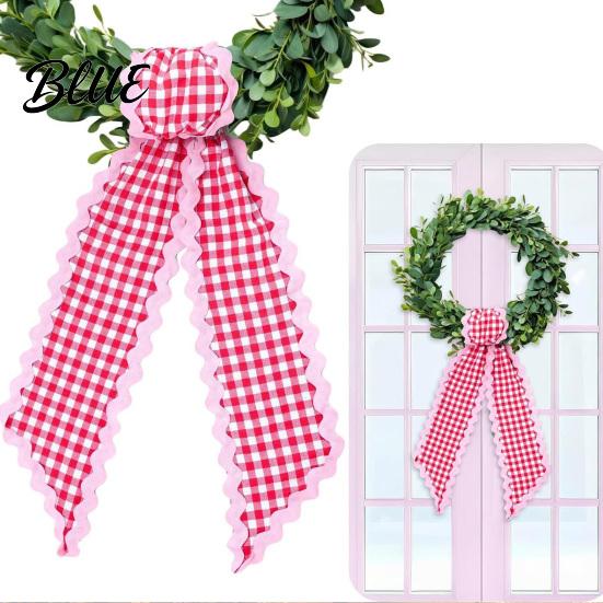Festival Ribbon Sash Fall Scalloped Wreath for Front Door 55 Inch Plaid Gingham Autumn Thanksgiving Harvest Yard Porch Doorway Indoor Outdoor