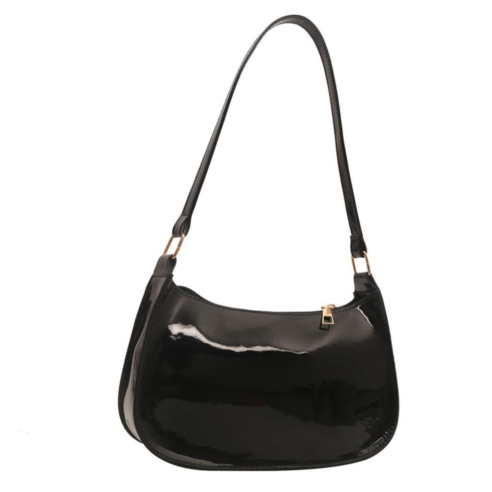 

Fashion PU Leather Underarm Bag Small Solid Color Handbag Purse Bright Color Shoulder Bag Women чёрный