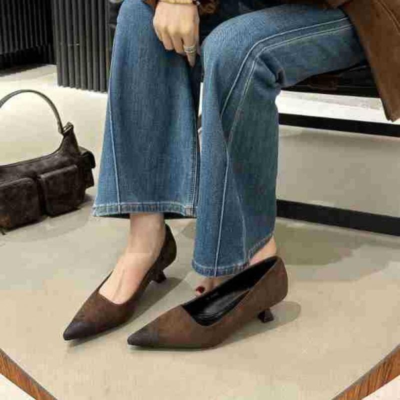 2025 autumn new suede high heels women's commuter professional shoes pointed polish old light mouth stiletto single shoes