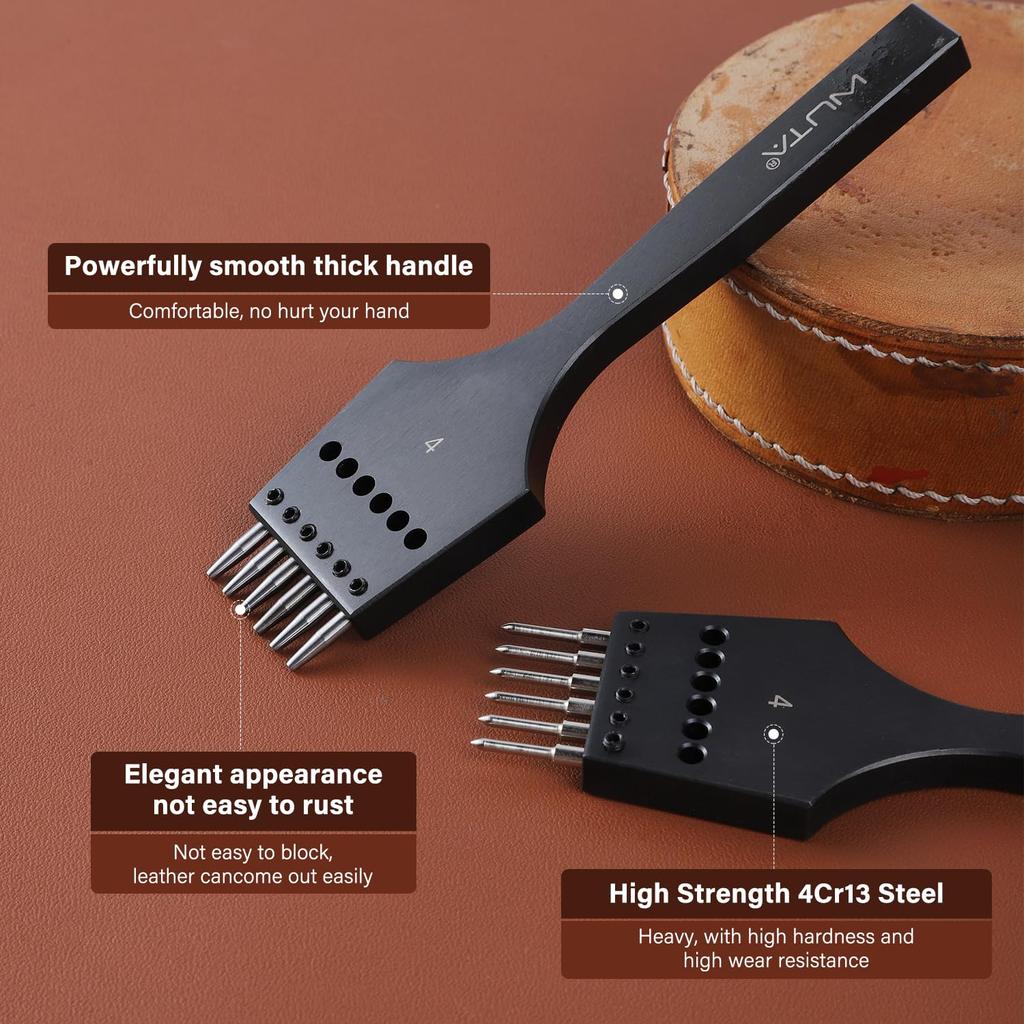 WUTA Detachable Round Hole Punch, Leather Craft Tool Set, Lace Stitching Round Hole Punch, European Hole Punch, 2nd Generation, 4mm (2+4+6)