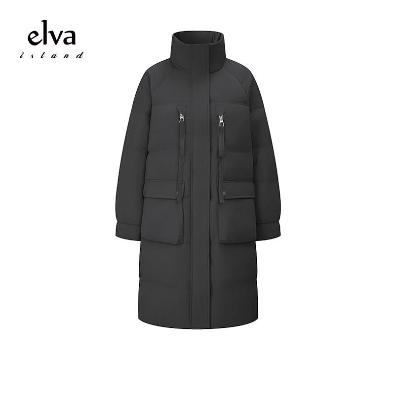 

Elva Island Women s Loose Fit Stand-Up Collar Mid-Length Down Jacket L