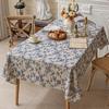Nordic Style Blue Floral Cotton Linen Tablecloth - Retro Pastoral Design for Dining or Photo Background