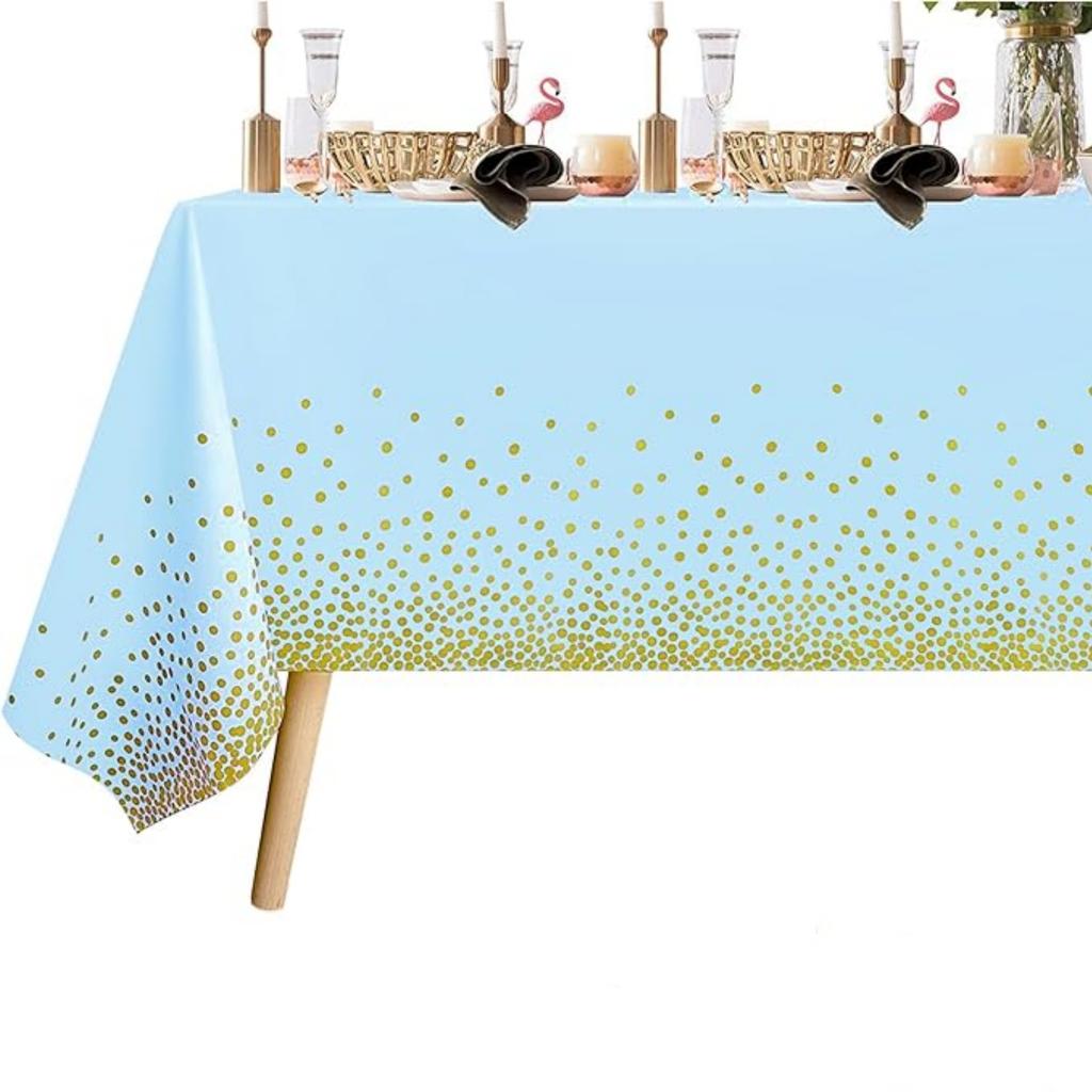 1pc Light Blue Tablecloth, Disposable Golden Dot Party Tablecloth, 54x108 Inches, Suitable for Party Decoration for Birthdays, T