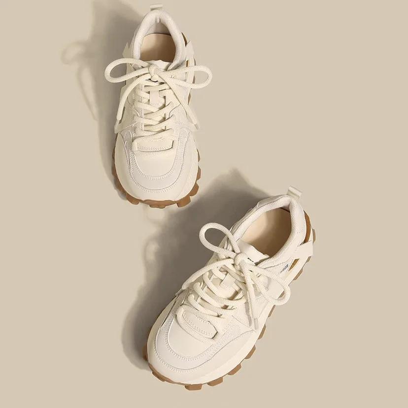 2025 Nové dámské sportovní boty měkká kůže silná podrážka všestranné měkká podrážka vaflové tenisky sportovní volnočasové boty pro ženy