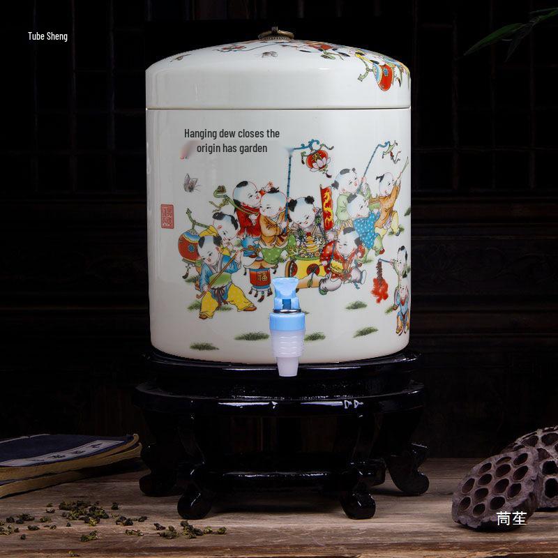 Large Ceramic Filtered Water Dispenser with Faucet and Lid