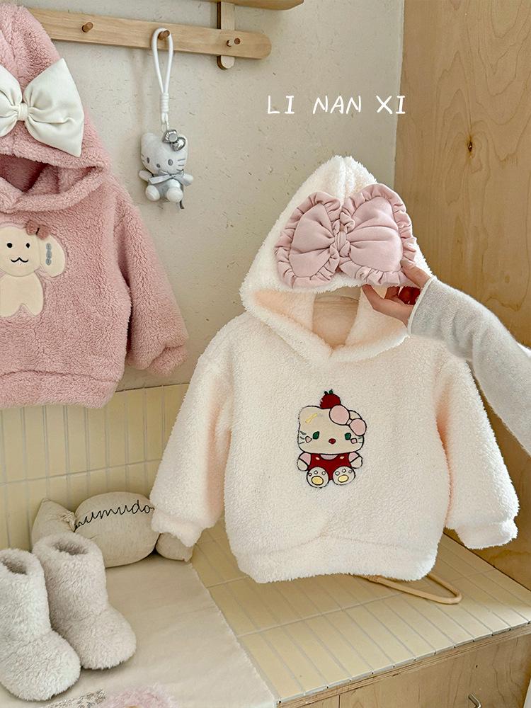 

New Style 2025 Girls Fleece-Lined Bow Hoodie 140 cm грязно-белый