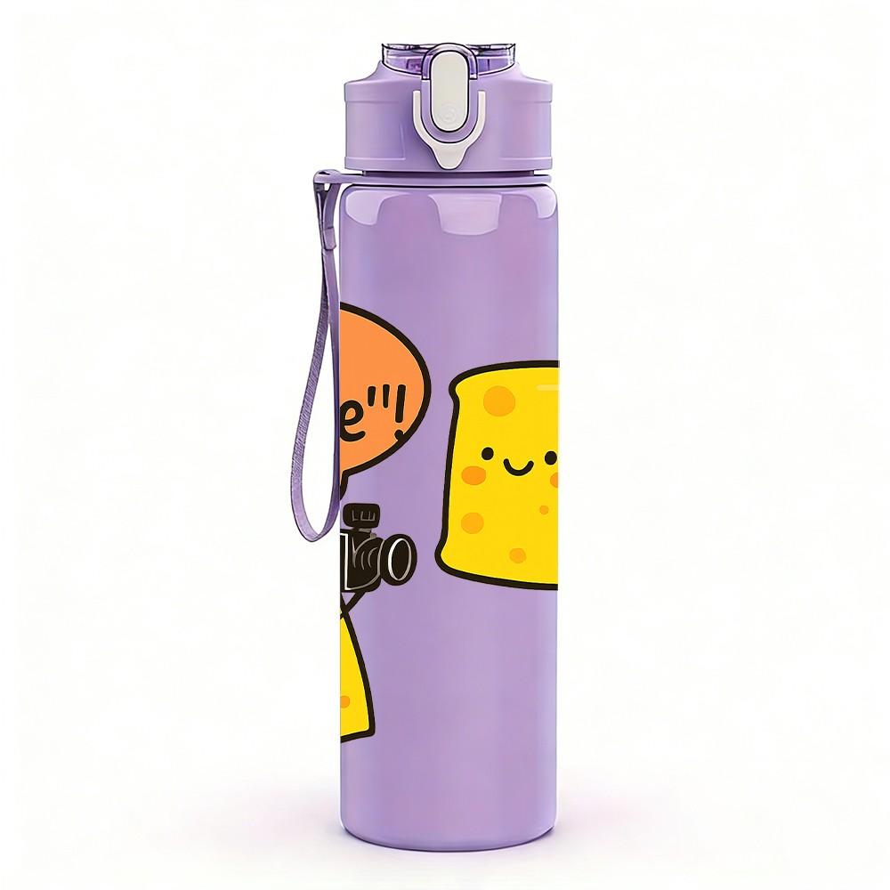 1PC Say Hi Cheese Block Cartoon 750ml Color Plastic Sports Water Bottle Leakproof Flip Straw Lid Suitable for Sports Office Home Use