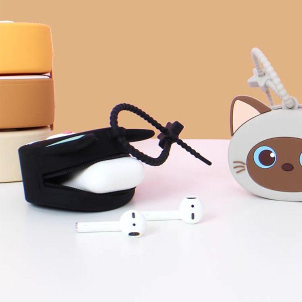 Solid Color Cartoon Silicone Coin Purse INS Data Cable Storage Bag Waterproof Cute Cat Wallet  Men