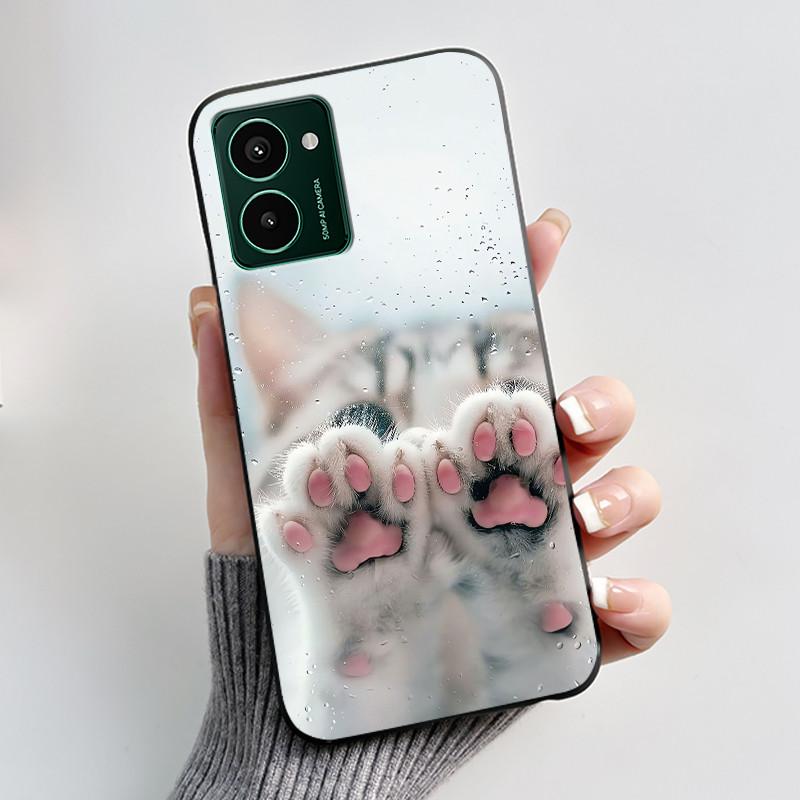 Custodia Nera Per Nokia HMD Pulse Pro/ HMD Pulse/HMD Pulse Plus Antigraffio Morbida Gelatina Custodia Gatto Nero Su Nuvole Rosa