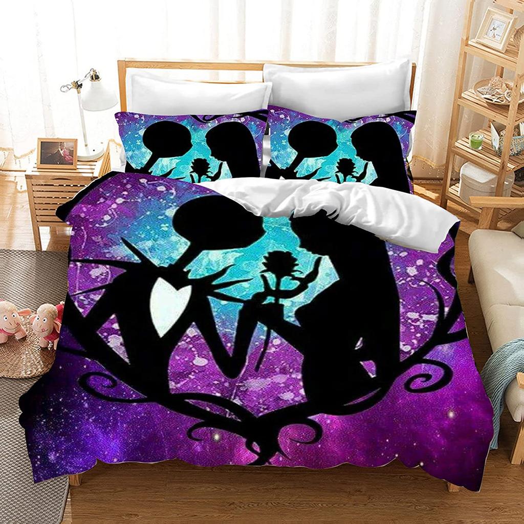 Jack Skellington Anime Bedroom Duvet Cover Set Comforte Printed Cartoon Twin Size Bedding Sets Christmas Gifts 3-piece