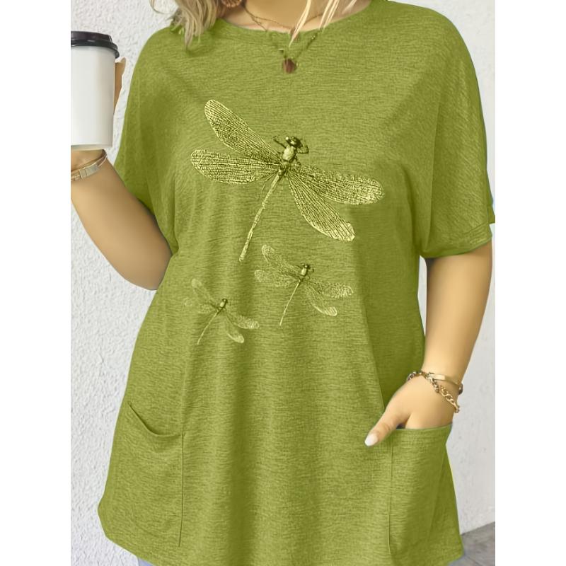 Large size women's fashionable T-shirt with pockets