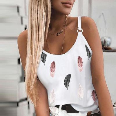 Neue Damenmode Sommer Casual Ärmellos Federdruck Spaghetti-Träger Tops