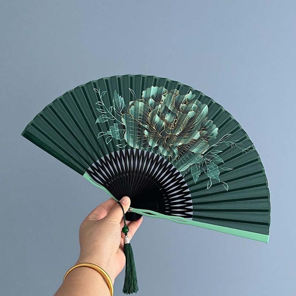Bambusrahmen Faltbarer Handfächer Pfingstrosenblüten Tanzfächer Sanftes Design Retro Handfächer Geschenkidee