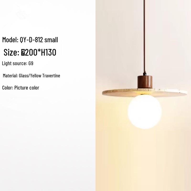 Japanese Wabi-Sabi Yellow Travertine Pendant Light, Retro Mid-Century Style for Bedroom, Homestay, or Restaurant.