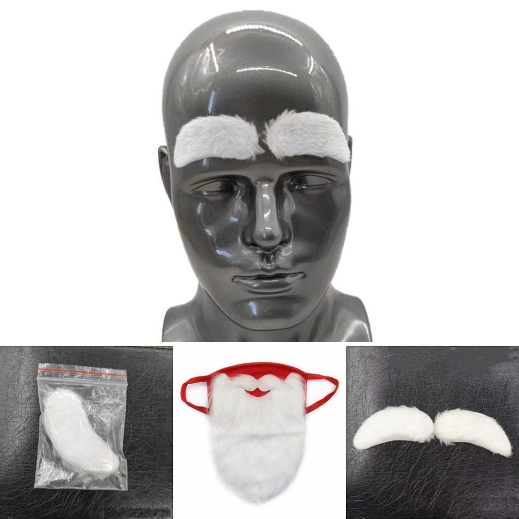 Christmas Santa Claus Eyebrows Beard Party Mask Set For Adults Soft And Fluffy Cotton Fabric