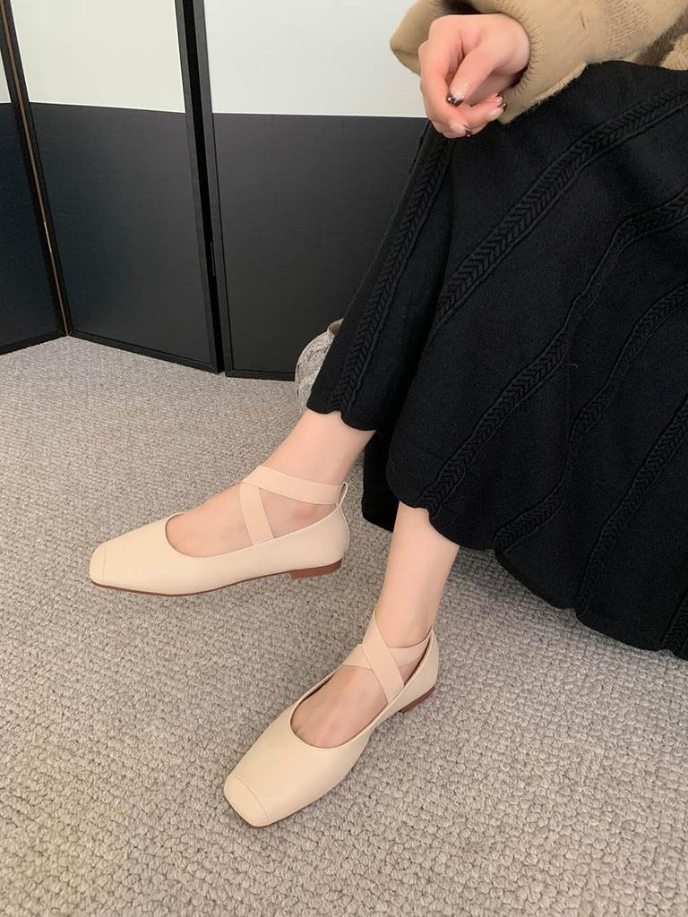 fashion Square Toe Women Loafers Ballet Dance Shoes Flat Low Heels 2024 New Arrivals Black Beige Khaki Brown Dress Sandals Pumps Size 39