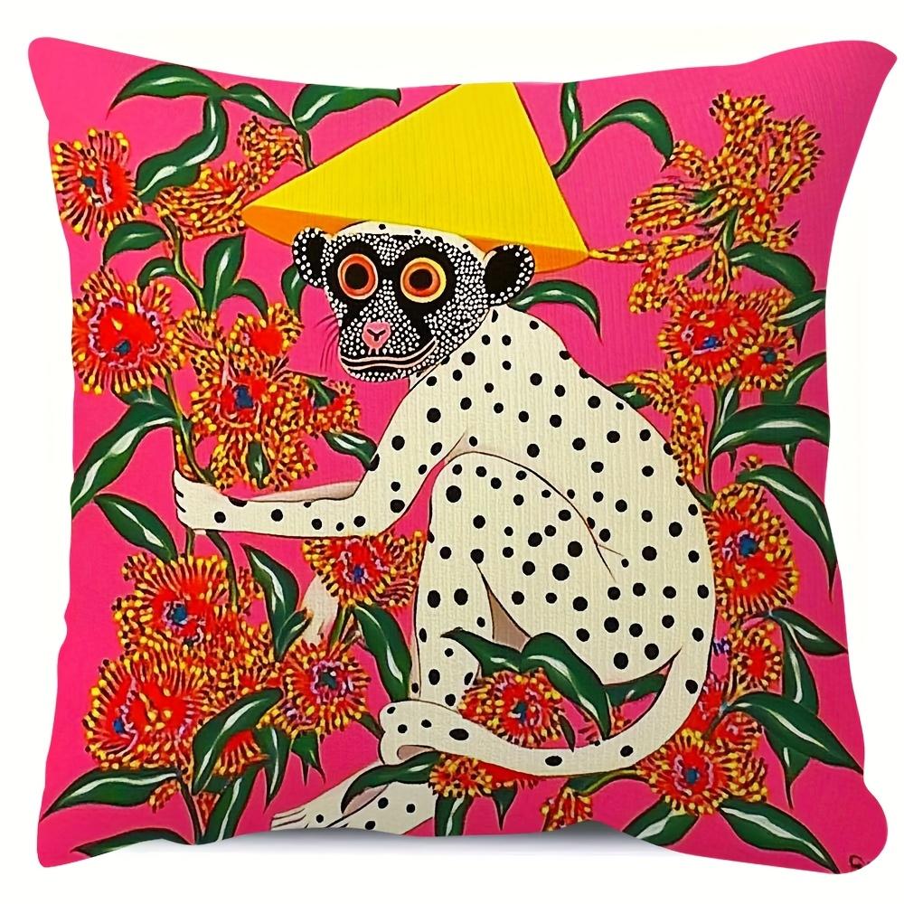 pc Colorful Leopard Monkey Print Pillow Cover Polyester D DoubleSided Design Fun Tropical Animal Floral Pattern Cushion C